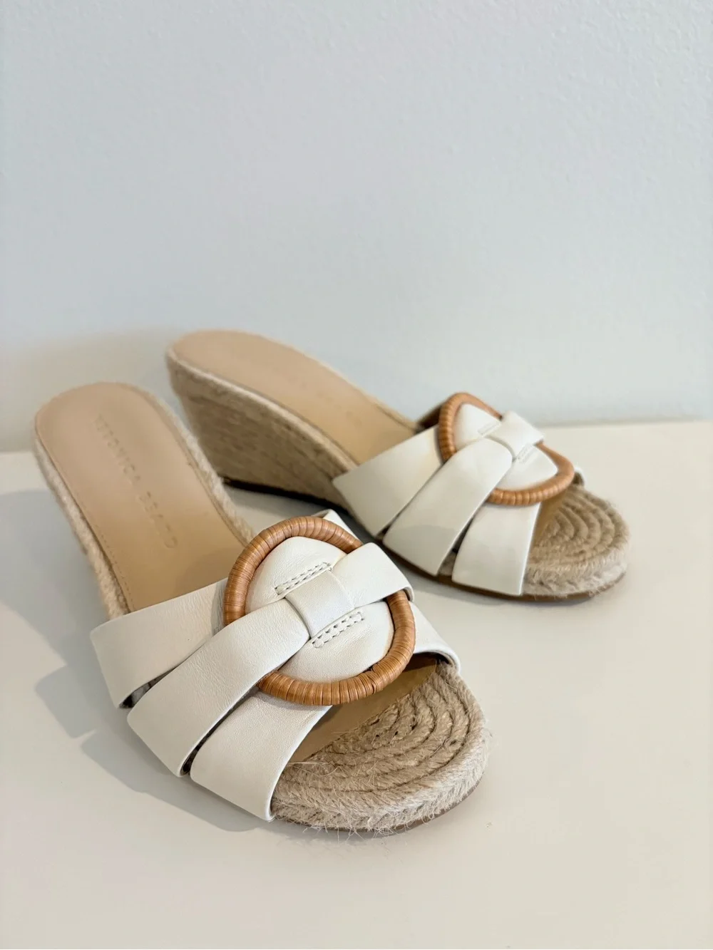 Veronica Beard || Ivy Woven Wedge Espadrille Sandals White Tan 5